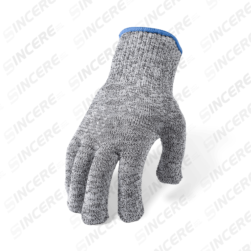 Guantes de punto resistentes a cortes ANSI A5 HPPE calibre 10 — forro sin recubrimiento para máxima transpirabilidad