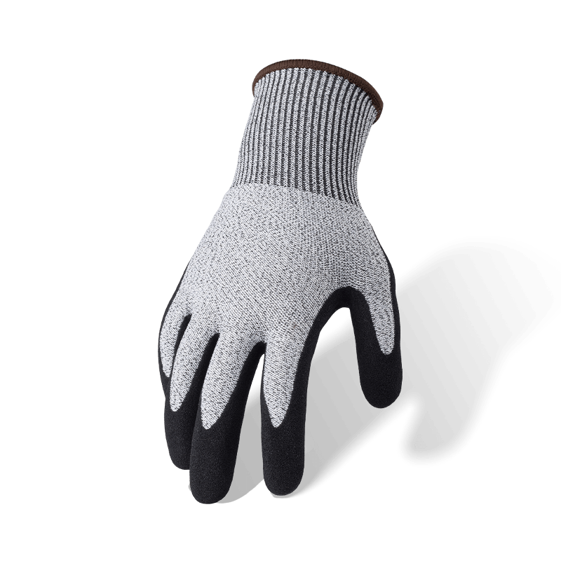Guantes resistentes a cortes ANSI A4 calibre 13 con revestimiento de palma arenosa de nitrilo negro