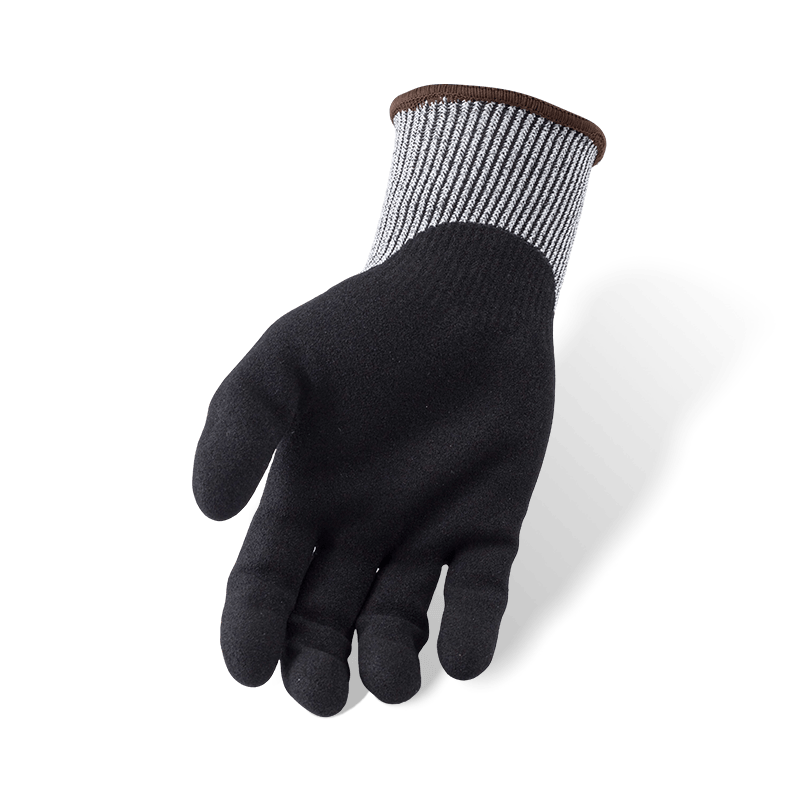 Guantes resistentes a cortes ANSI A4 calibre 13 con revestimiento de palma arenosa de nitrilo negro Guantes resistentes a cortes ANSI A4 calibre 13 con revestimiento de palma arenosa de nitrilo negro