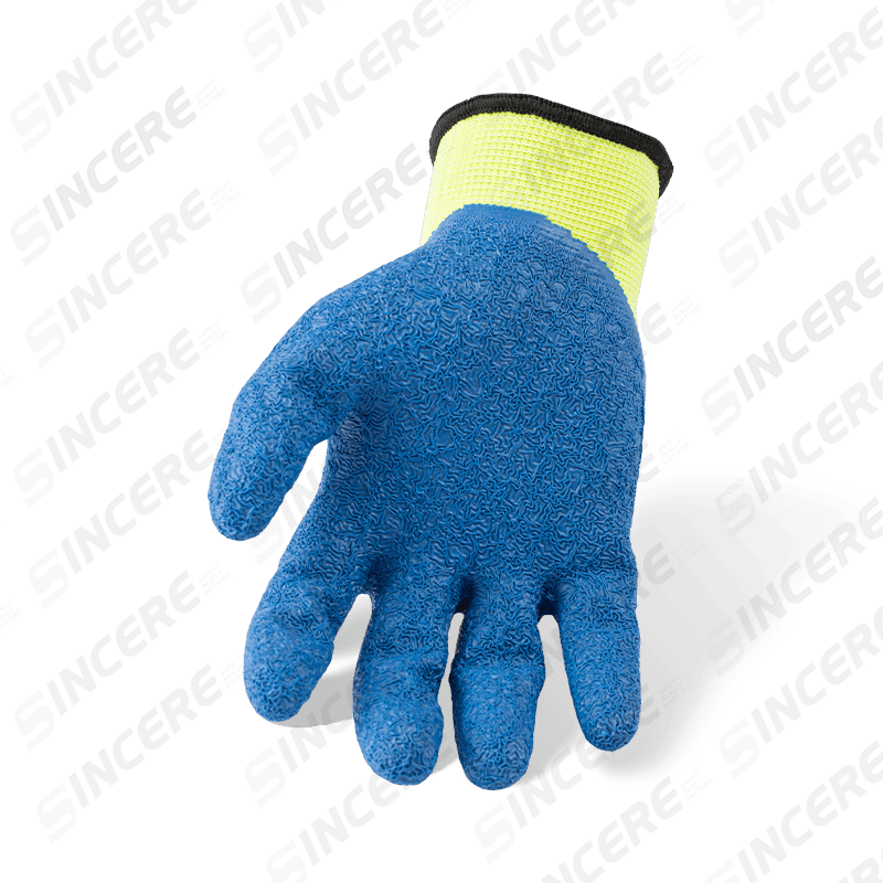 Guantes de trabajo con inmersión de 3/4 arrugados de látex de poliéster calibre 13 — amarillo Hi-Vis Guantes de trabajo con inmersión de 3/4 arrugados de látex de poliéster calibre 13 — amarillo Hi-Vis
