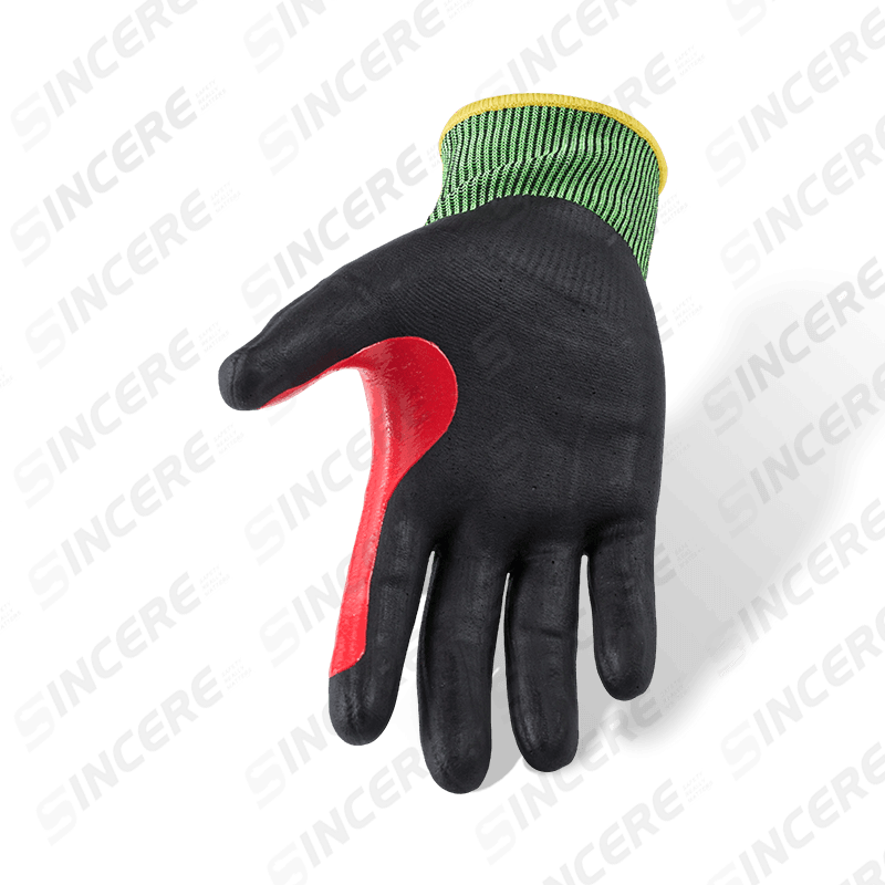 Guantes resistentes a cortes ANSI A6 de calibre 18 con palma de microespuma de nitrilo negro y entrepierna de pulgar reforzada Guantes resistentes a cortes ANSI A6 de calibre 18 con palma de microespuma de nitrilo negro y entrepierna de pulgar reforzada