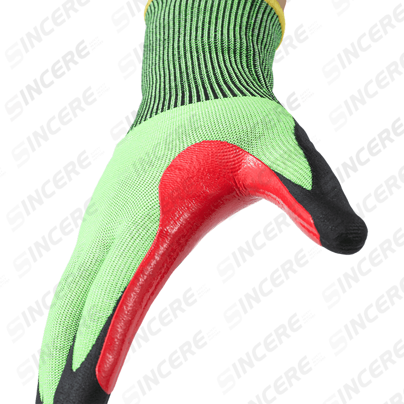 Guantes resistentes a cortes ANSI A6 de calibre 18 con palma de microespuma de nitrilo negro y entrepierna de pulgar reforzada Guantes resistentes a cortes ANSI A6 de calibre 18 con palma de microespuma de nitrilo negro y entrepierna de pulgar reforzada