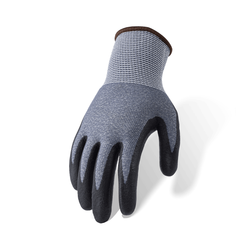 Guantes resistentes a cortes ANSI A6 calibre 13 con revestimiento de palma de microespuma de nitrilo negro