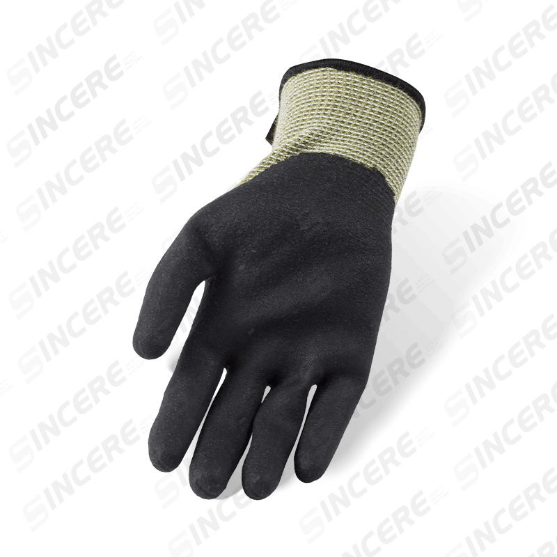 Guantes resistentes a cortes ANSI A3 de aramida calibre 18 con palma de neopreno negra — Resistente al fuego y protección contra arco eléctrico Guantes resistentes a cortes ANSI A3 de aramida calibre 18 con palma de neopreno negra — Resistente al fuego y protección contra arco eléctrico