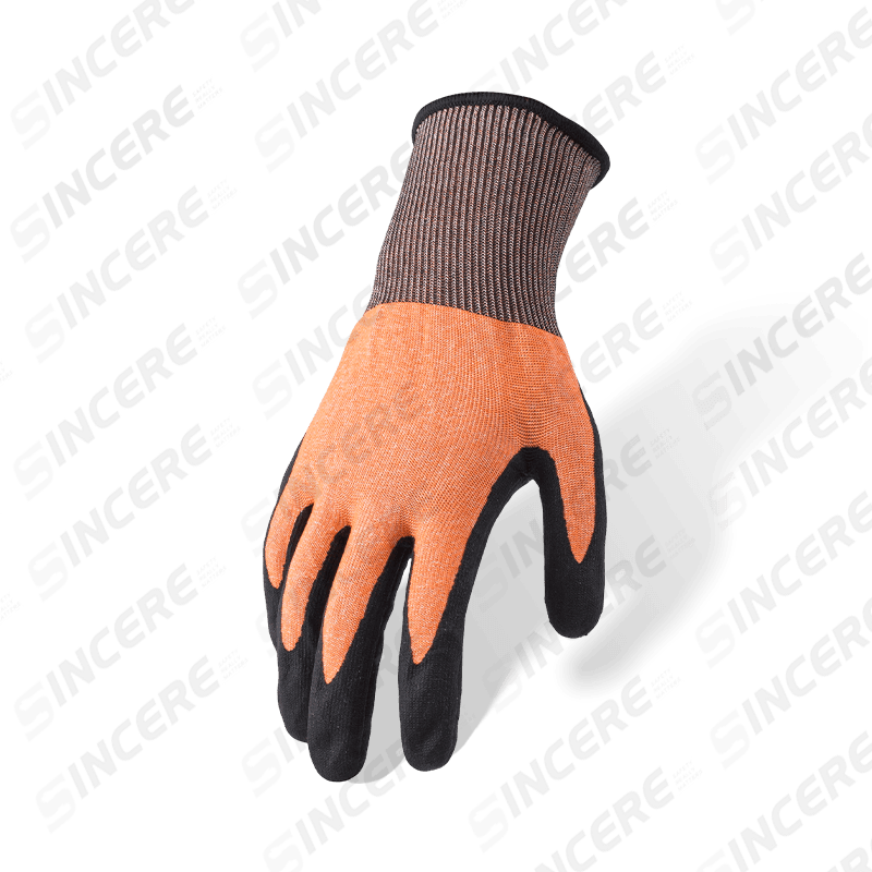 Guantes resistentes a cortes ANSI A4 de calibre 21 con revestimiento de nitrilo negro Sandy Palm — calibre fino ultradéxido