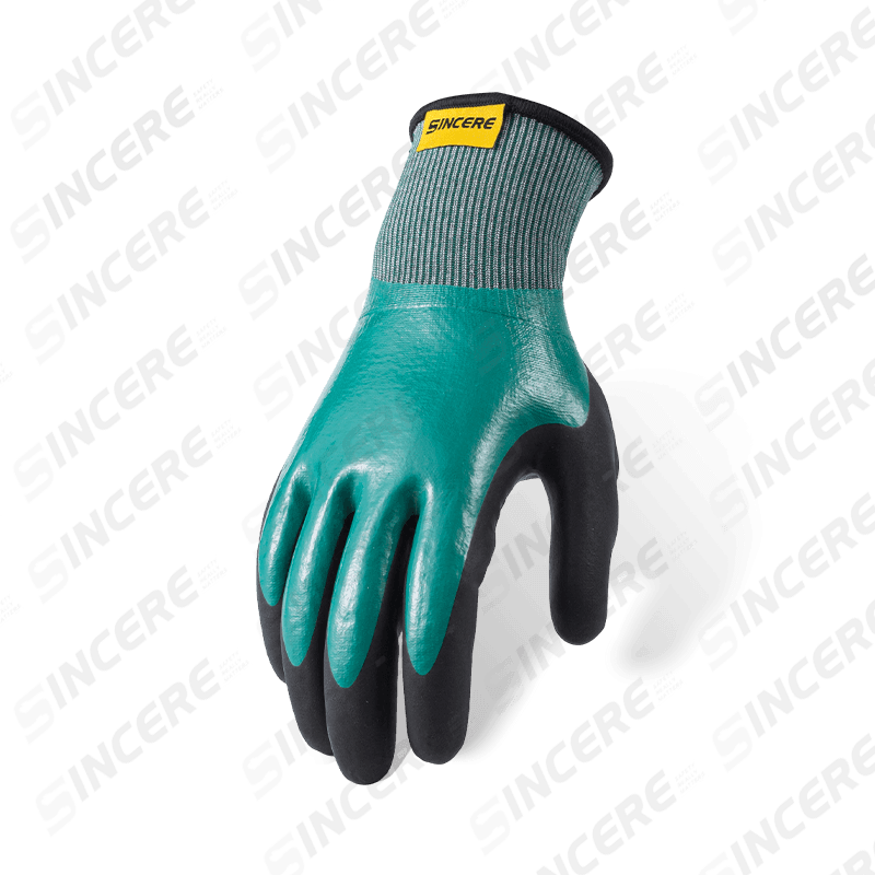 Guantes resistentes a cortes ANSI A4 calibre 21 — inmersión suave completa de nitrilo con refuerzo de pulgar Sandy negro, impermeables