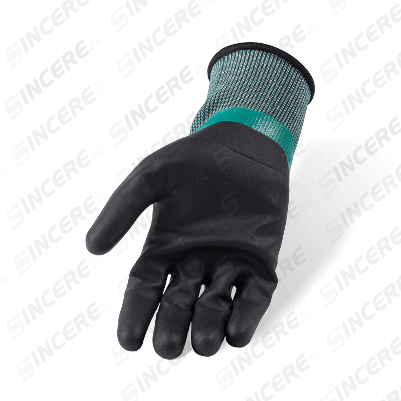 Guantes resistentes a cortes ANSI A4 calibre 21 — inmersión suave completa de nitrilo con refuerzo de pulgar Sandy negro, impermeables