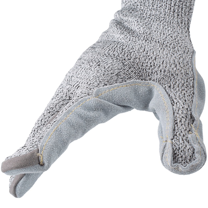 Guantes resistentes a cortes ANSI A6 de calibre 13 con construcción cosida con palma de cuero de vaca de grano completo Guantes resistentes a cortes ANSI A6 de calibre 13 con construcción cosida con palma de cuero de vaca de grano completo
