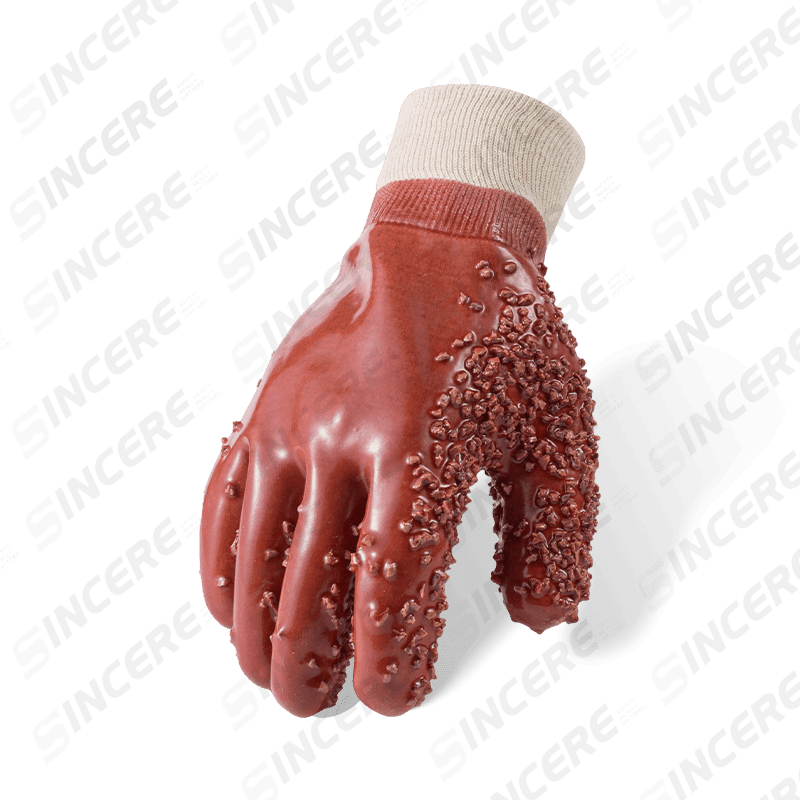 Guantes de PVC totalmente recubiertos con forro polar de algodón calibre 7 con spray de agarre texturizado — Resistentes al agua