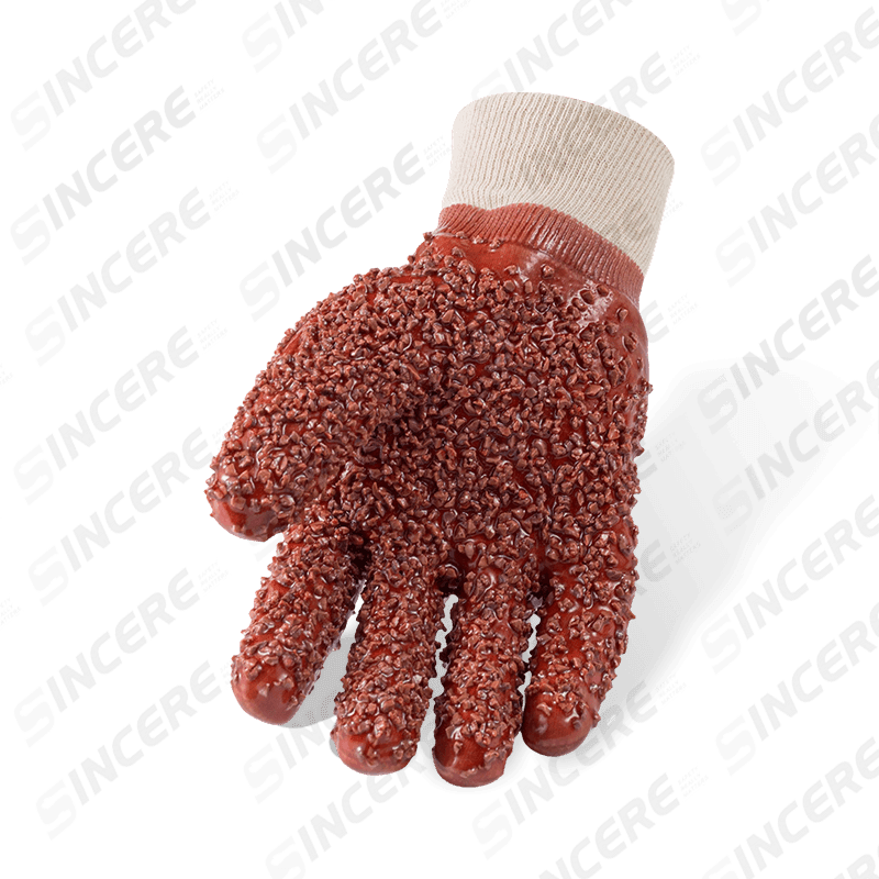 Guantes de PVC totalmente recubiertos con forro polar de algodón calibre 7 con spray de agarre texturizado — Resistentes al agua