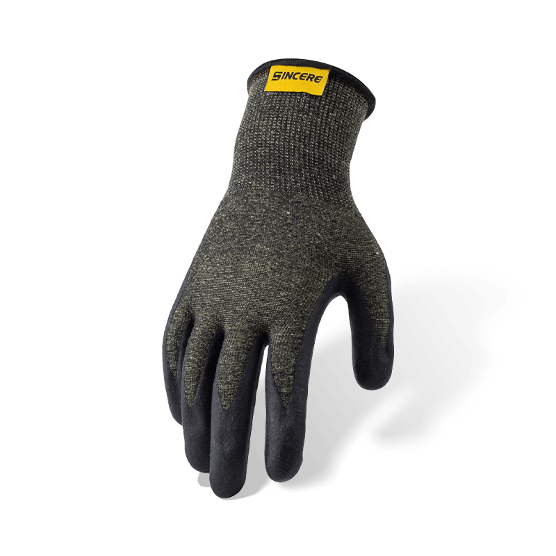 Guantes resistentes a cortes ANSI A4 de aramida calibre 13 con palma de neopreno negra — Resistentes al calor y al arco Guantes resistentes a cortes ANSI A4 de aramida calibre 13 con palma de neopreno negra — Resistentes al calor y al arco