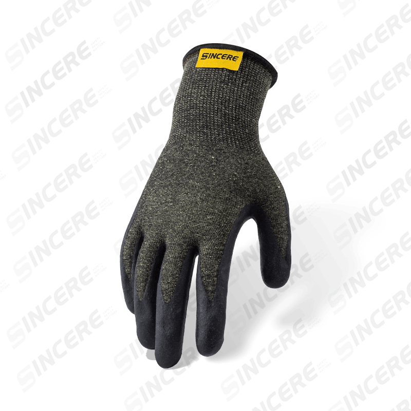 Guantes resistentes a cortes ANSI A4 de aramida calibre 13 con palma de neopreno negra — Resistentes al calor y al arco