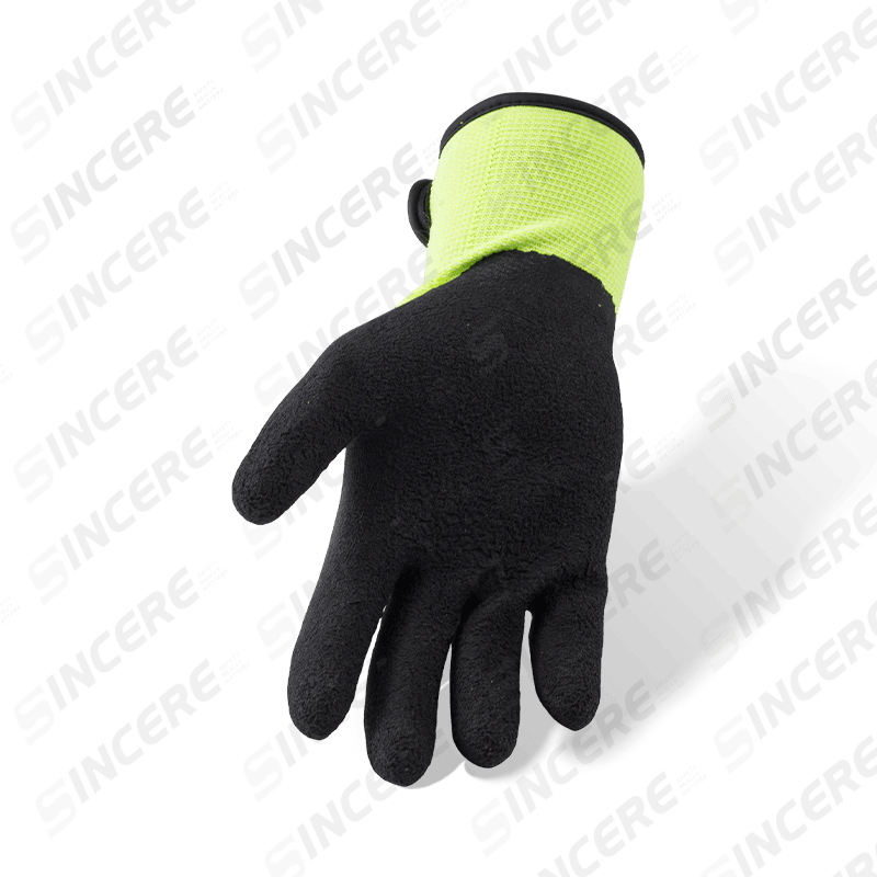 Guantes de trabajo de palma arenosa de nitrilo de poliéster calibre 13 con cierre de muñeca de velcro ajustable Guantes de trabajo de palma arenosa de nitrilo de poliéster calibre 13 con cierre de muñeca de velcro ajustable