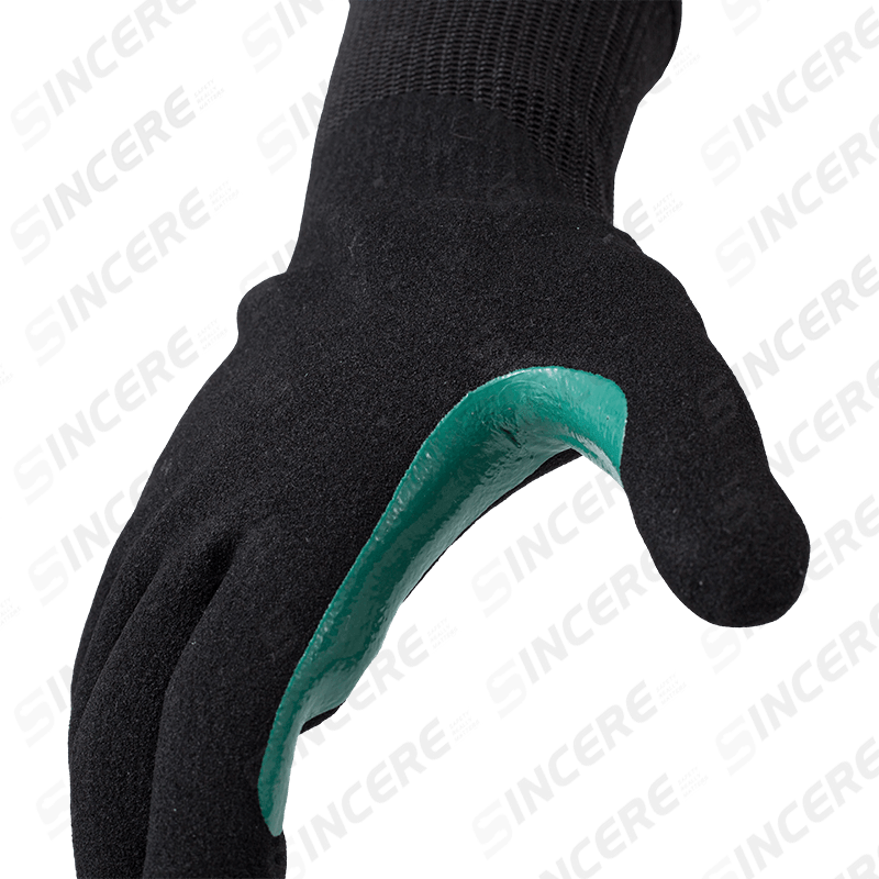 Guantes resistentes a cortes ANSI A8 calibre 13 con palma arenosa de nitrilo negro y entrepierna con pulgar reforzada azul Guantes resistentes a cortes ANSI A8 calibre 13 con palma arenosa de nitrilo negro y entrepierna con pulgar reforzada azul