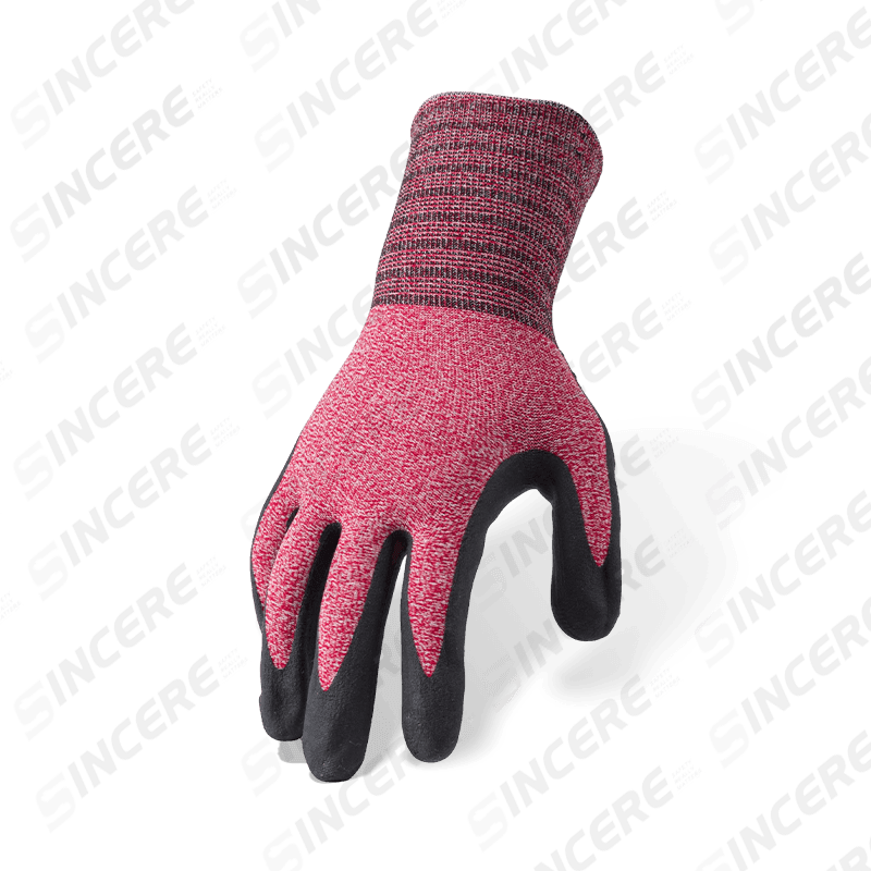 Guantes de spandex de nailon calibre 15 con palma de microespuma de nitrilo negro y agarre antideslizante con puntos de nitrilo