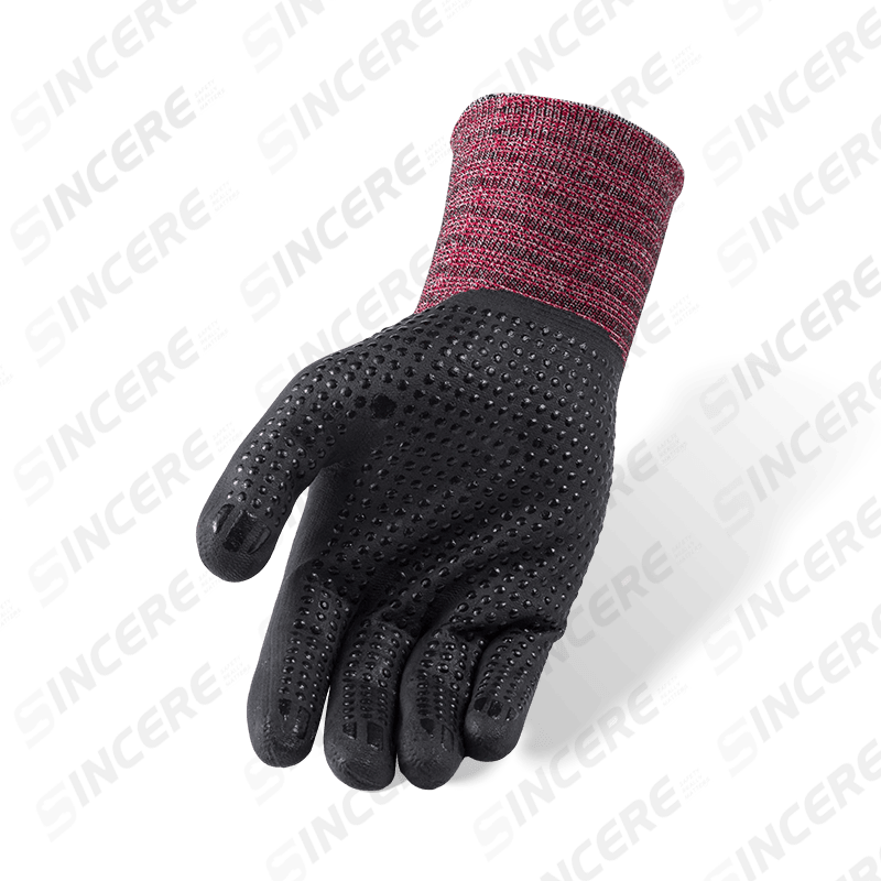 Guantes de spandex de nailon calibre 15 con palma de microespuma de nitrilo negro y agarre antideslizante con puntos de nitrilo