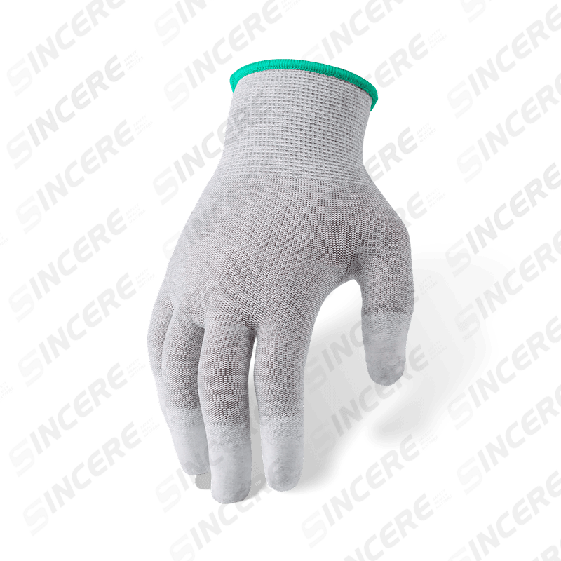 Guantes de forro de fibra de carbono calibre 13 con revestimiento de PU blanco para dedos — precisión y seguridad ESD