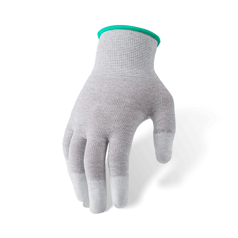 Guantes de forro de fibra de carbono calibre 13 con revestimiento de PU blanco para dedos — precisión y seguridad ESD