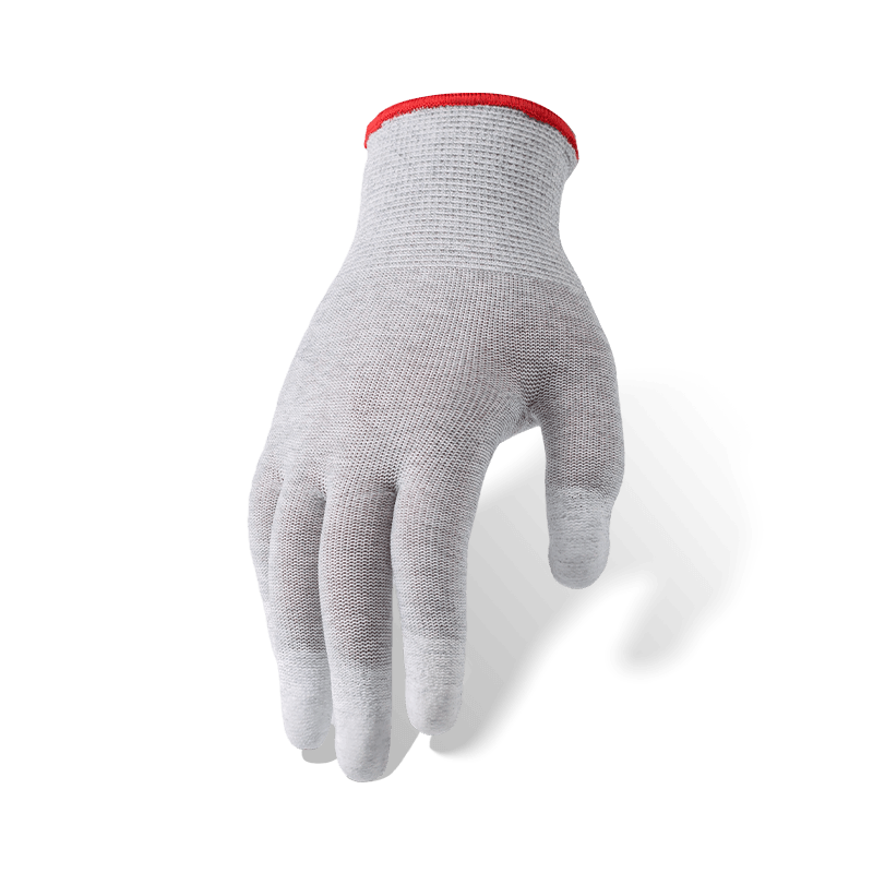 Guantes de forro de fibra de carbono calibre 13 con revestimiento de PU blanco para dedos — precisión y seguridad ESD