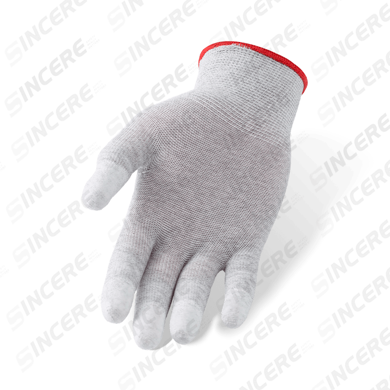 Guantes de forro de fibra de carbono calibre 13 con revestimiento de PU blanco para dedos — precisión y seguridad ESD