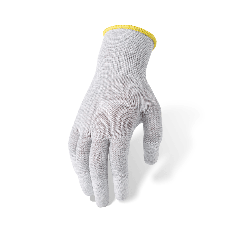 Guantes de forro de fibra de carbono calibre 13 con revestimiento de PU blanco para dedos — precisión y seguridad ESD