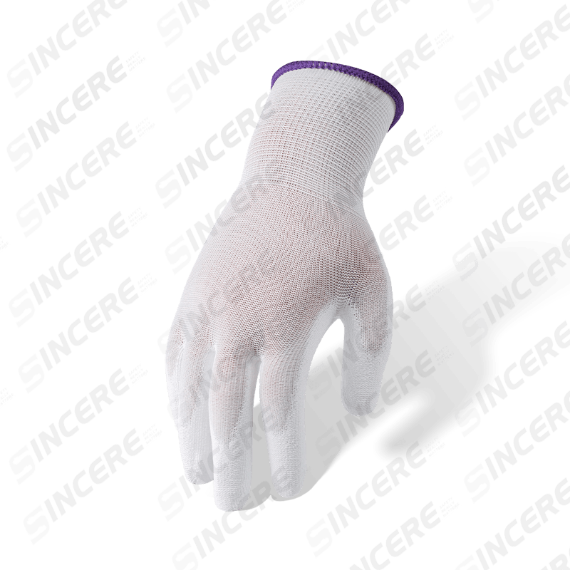 Guantes de nailon blanco calibre 13 con revestimiento de palma de PU blanco — Guantes de trabajo de precisión para sala limpia