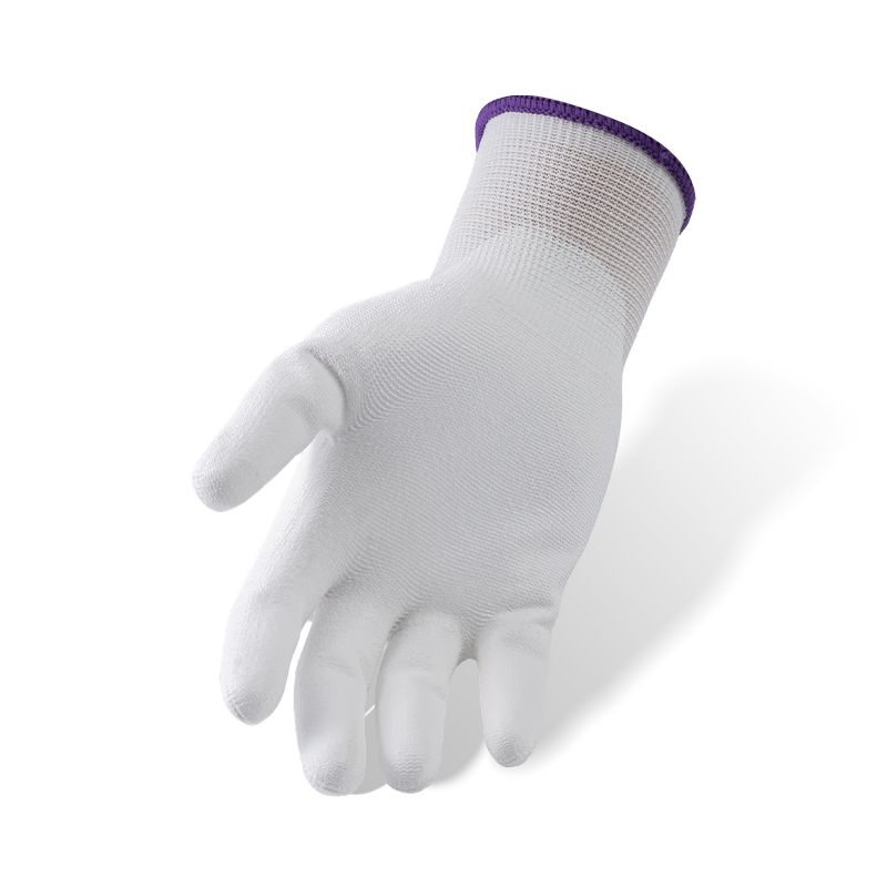 Guantes de nailon blanco calibre 13 con revestimiento de palma de PU blanco — Guantes de trabajo de precisión para sala limpia