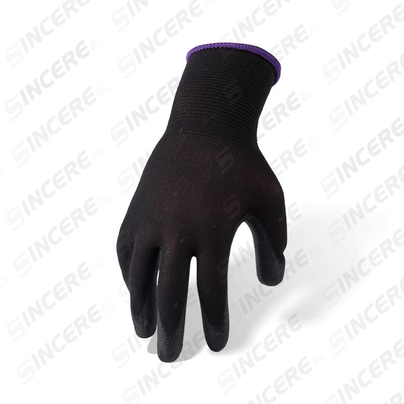 Guantes de nailon negros calibre 13 con revestimiento de palma de PU negro — Guantes de trabajo duraderos de uso general