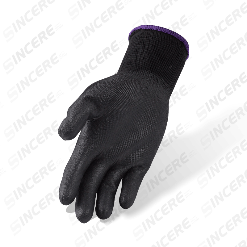 Guantes de nailon negros calibre 13 con revestimiento de palma de PU negro — Guantes de trabajo duraderos de uso general