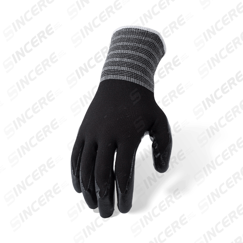 Guantes de nailon negro calibre 13 con revestimiento de palma liso de nitrilo negro — Guantes de trabajo de uso general resistentes al aceite