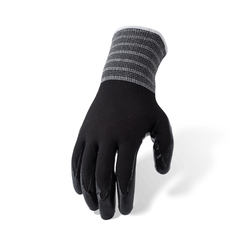 Guantes de nailon negro calibre 13 con revestimiento de palma liso de nitrilo negro — Guantes de trabajo de uso general resistentes al aceite
