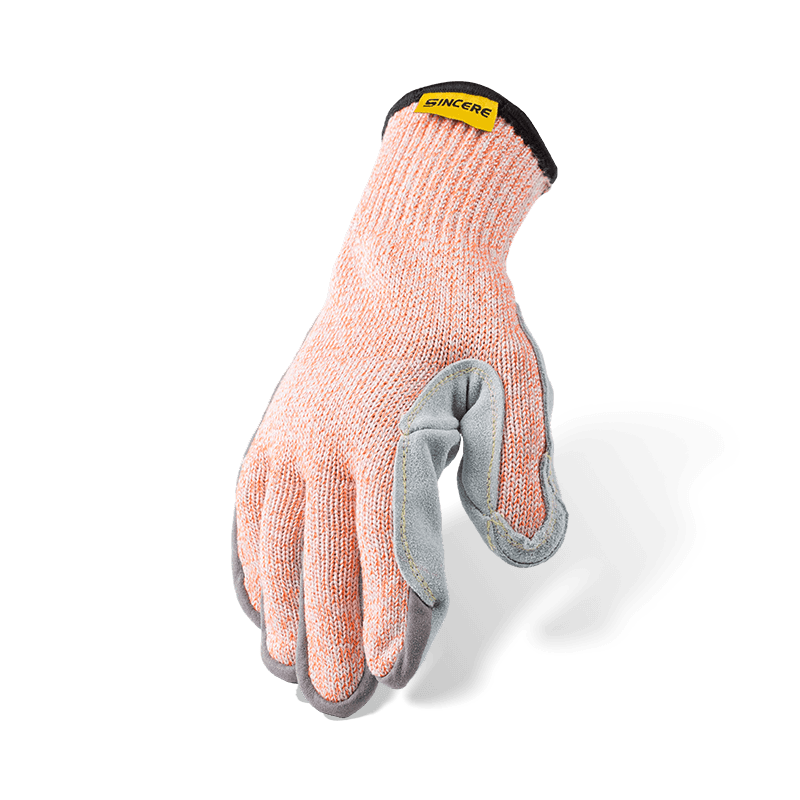 Guantes resistentes a cortes ANSI A9 calibre 7 con palma de cuero de grano completo y entrepierna reforzada para el pulgar — Máxima protección contra cortes Guantes resistentes a cortes ANSI A9 calibre 7 con palma de cuero de grano completo y entrepierna reforzada para el pulgar — Máxima protección contra cortes