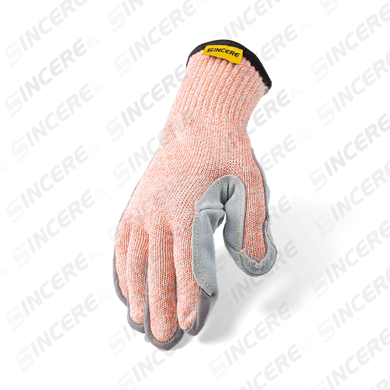 Guantes resistentes a cortes ANSI A9 calibre 7 con palma de cuero de grano completo y entrepierna reforzada para el pulgar — Máxima protección contra cortes
