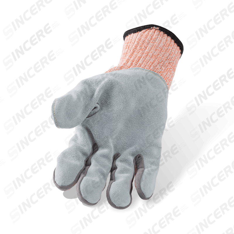 Guantes resistentes a cortes ANSI A9 calibre 7 con palma de cuero de grano completo y entrepierna reforzada para el pulgar — Máxima protección contra cortes Guantes resistentes a cortes ANSI A9 calibre 7 con palma de cuero de grano completo y entrepierna reforzada para el pulgar — Máxima protección contra cortes