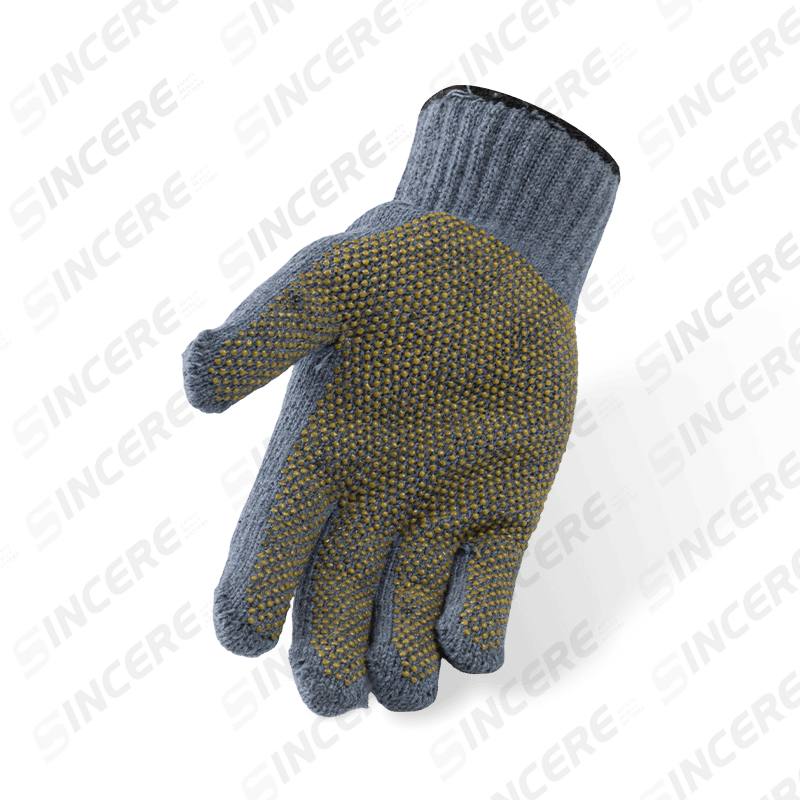 Guantes de punto de poliéster gris calibre 10 con palma punteada de PVC — Guantes de agarre económicos de uso general