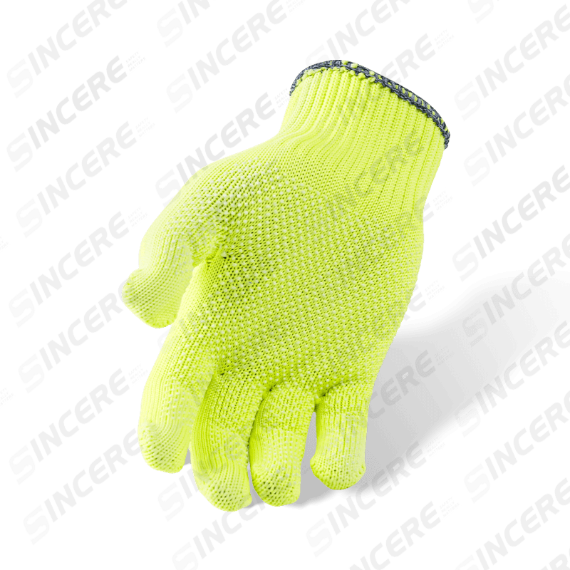 Guantes de poliéster amarillo fluorescente de alta visibilidad calibre 10 con palma punteada de PVC — Guantes de agarre de uso general de alta visibilidad
