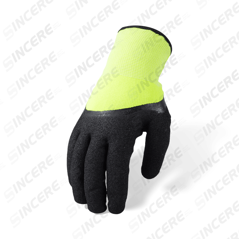 Guantes sumergidos de espuma de látex de poliéster calibre 13 3/4 con forro polar de rizo calibre 10 — Guantes de trabajo térmicos de invierno