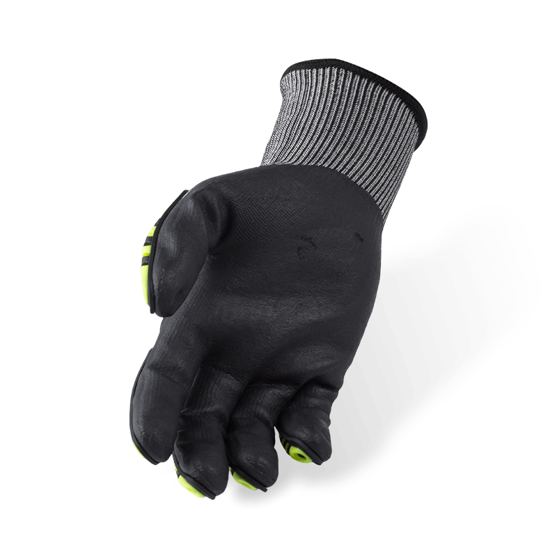 Guantes resistentes a cortes ANSI A4 gris claro calibre 15 con microespuma de nitrilo negro para palma y protección contra impactos en la parte posterior de la mano TPR Guantes resistentes a cortes ANSI A4 gris claro calibre 15 con microespuma de nitrilo negro para palma y protección contra impactos en la parte posterior de la mano TPR