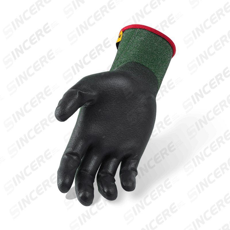 Guantes resistentes a cortes ANSI A3 de calibre 21 con revestimiento de palma de PU negro — protección de corte de precisión ultrafina Guantes resistentes a cortes ANSI A3 de calibre 21 con revestimiento de palma de PU negro — protección de corte de precisión ultrafina