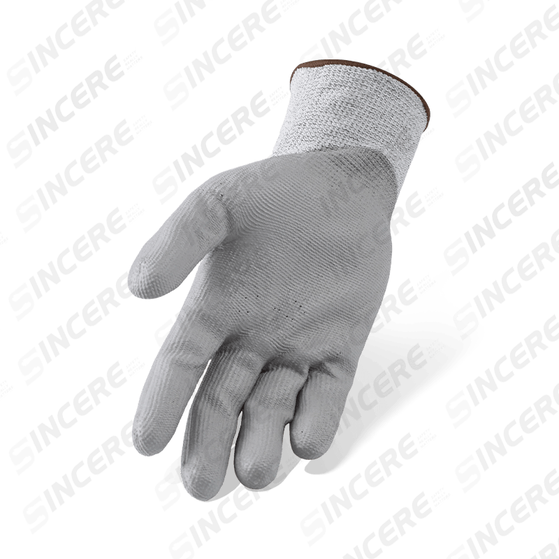 Guantes resistentes a cortes ANSI A4 calibre 13 con revestimiento de palma de PU gris — protección de corte medio-alto con agarre de precisión Guantes resistentes a cortes ANSI A4 calibre 13 con revestimiento de palma de PU gris — protección de corte medio-alto con agarre de precisión