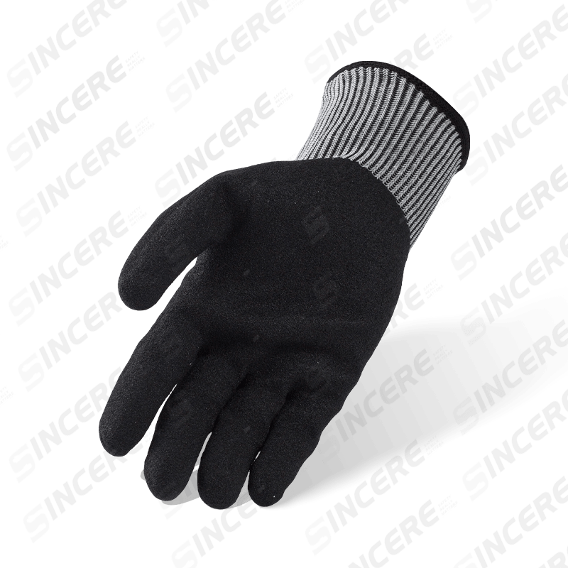 Guantes resistentes a cortes ANSI A6 calibre 15 con nitrilo negro Sandy Palm — Protección contra cortes pesados de calibre fino Guantes resistentes a cortes ANSI A6 calibre 15 con nitrilo negro Sandy Palm — Protección contra cortes pesados de calibre fino
