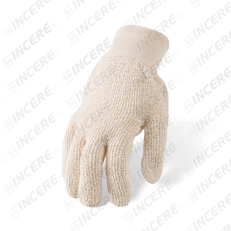 Guantes resistentes al calor de tela de rizo 100% algodón con muñeca de punto de algodón — Protección térmica industrial