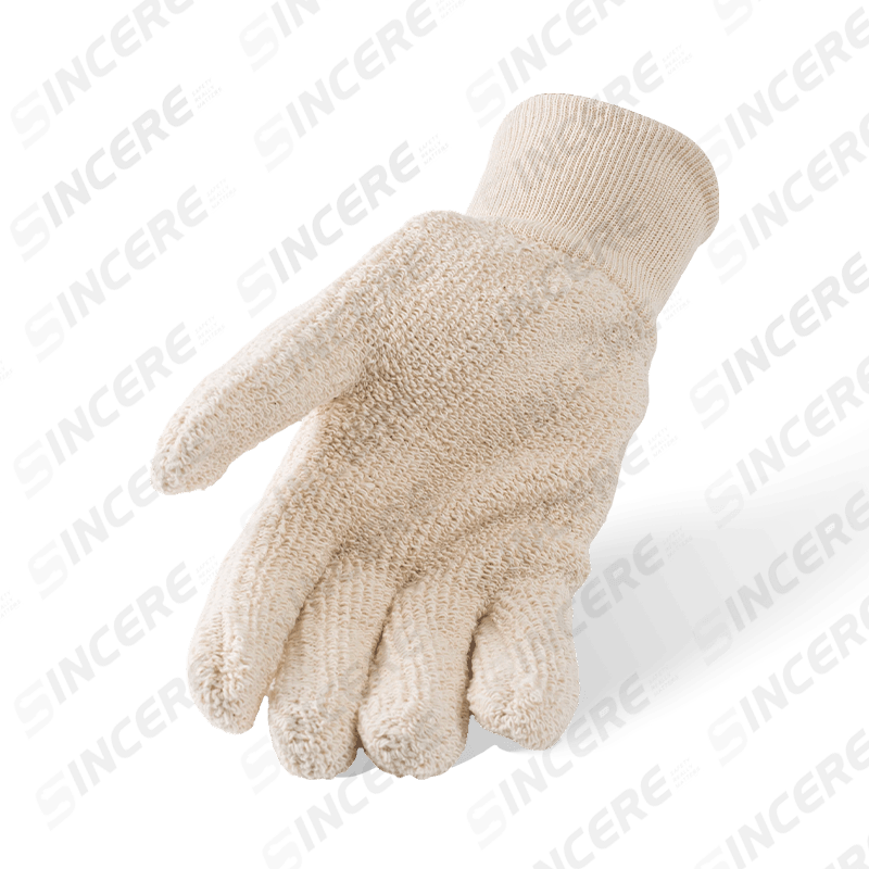 Guantes resistentes al calor de tela de rizo 100% algodón con muñeca de punto de algodón — Protección térmica industrial