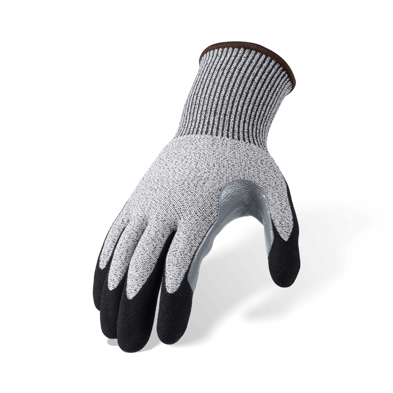 Guantes resistentes a cortes ANSI A4 calibre 13 con palma arenosa de nitrilo negro y entrepierna con pulgar reforzada extralarga Guantes resistentes a cortes ANSI A4 calibre 13 con palma arenosa de nitrilo negro y entrepierna con pulgar reforzada extralarga