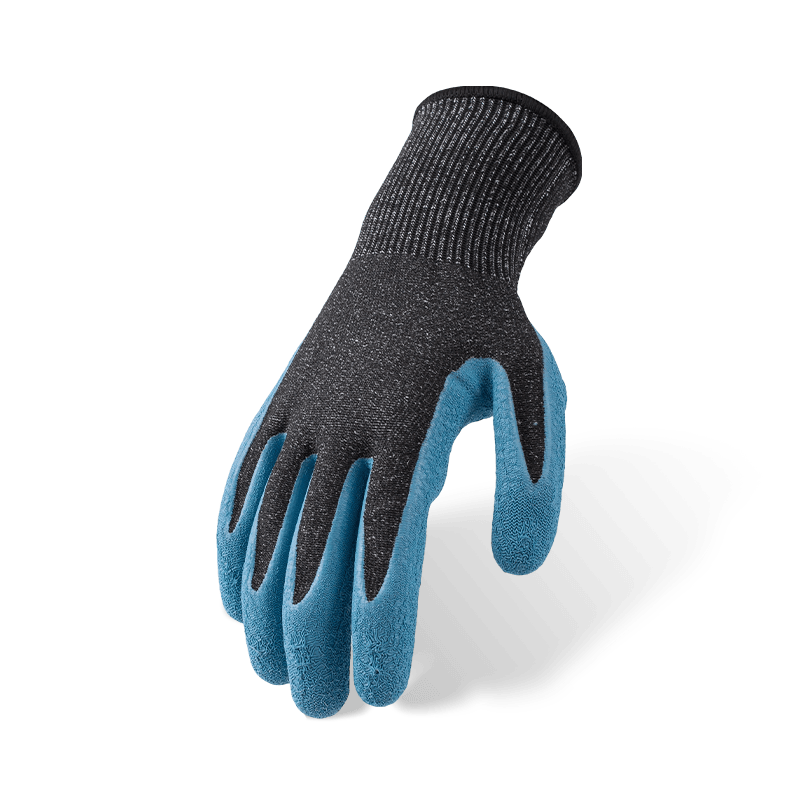 Guantes resistentes a cortes ANSI A6 de calibre 13 con revestimiento de palma arrugado de látex azul — protección contra cortes pesados de nivel 3 de abrasión Guantes resistentes a cortes ANSI A6 de calibre 13 con revestimiento de palma arrugado de látex azul — protección contra cortes pesados de nivel 3 de abrasión