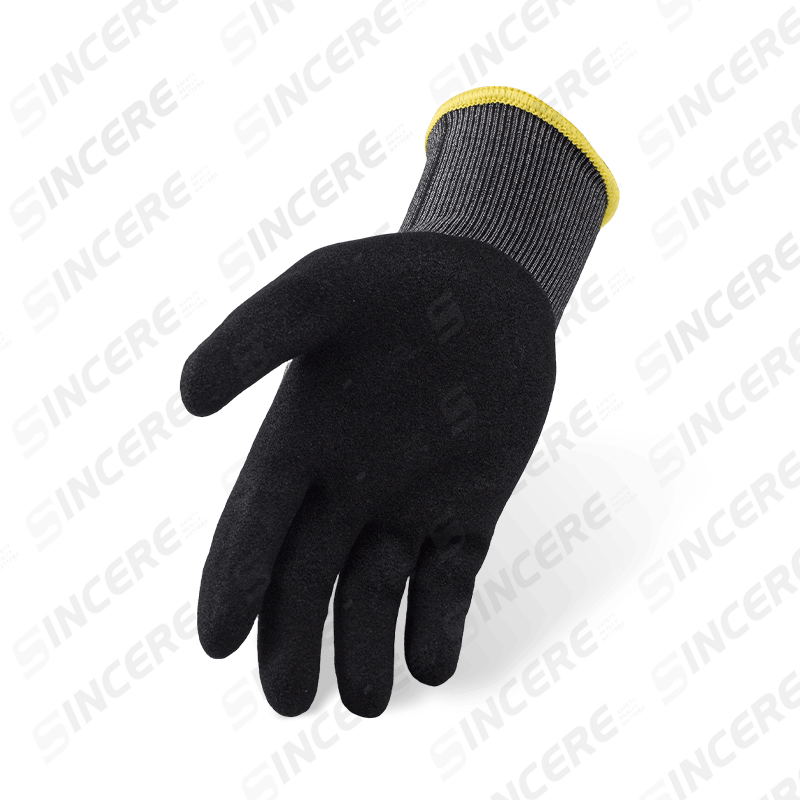 Guantes resistentes a cortes ANSI A6 calibre 18 con nitrilo negro Sandy Palm — Protección de corte pesado ultrafina
