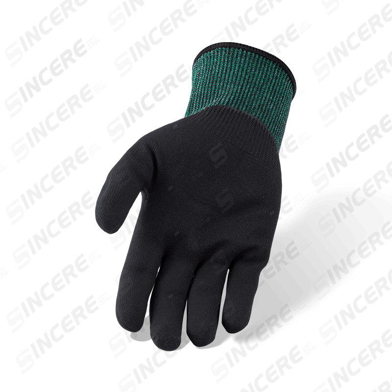Guantes resistentes a cortes ANSI A4 calibre 18 con palma microespumosa de nitrilo lavada con agua negra — protección de calibre fino ultra suave Guantes resistentes a cortes ANSI A4 calibre 18 con palma microespumosa de nitrilo lavada con agua negra — protección de calibre fino ultra suave