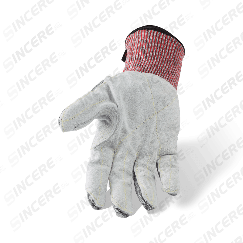 Guantes resistentes a cortes ANSI A6 calibre 13 con palma de cuero (grano completo/dividido) y entrepierna reforzada para el pulgar — protección contra cortes de cuero de alta resistencia Guantes resistentes a cortes ANSI A6 calibre 13 con palma de cuero (grano completo/dividido) y entrepierna reforzada para el pulgar — protección contra cortes de cuero de alta resistencia