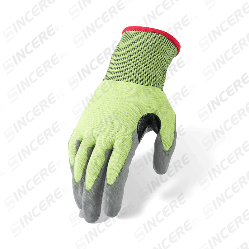 Guantes resistentes a cortes ANSI A4 calibre 18 con palma de PU gris y entrepierna de pulgar reforzada — Protección de corte de precisión de calibre fino