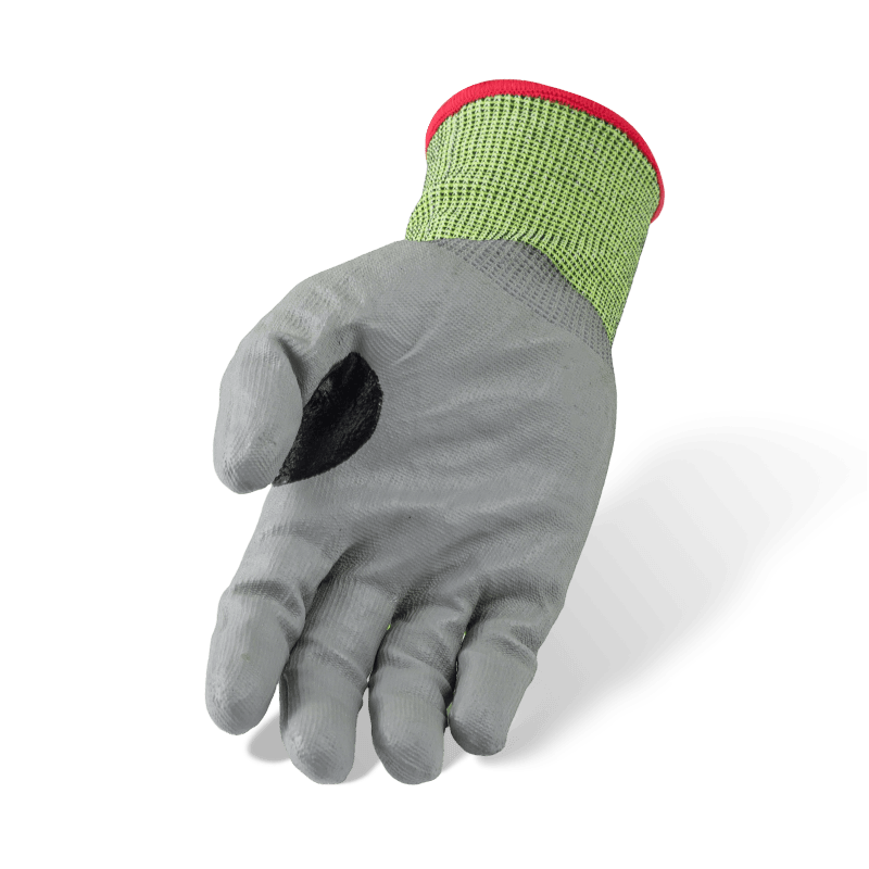 Guantes resistentes a cortes ANSI A4 calibre 18 con palma de PU gris y entrepierna de pulgar reforzada — Protección de corte de precisión de calibre fino